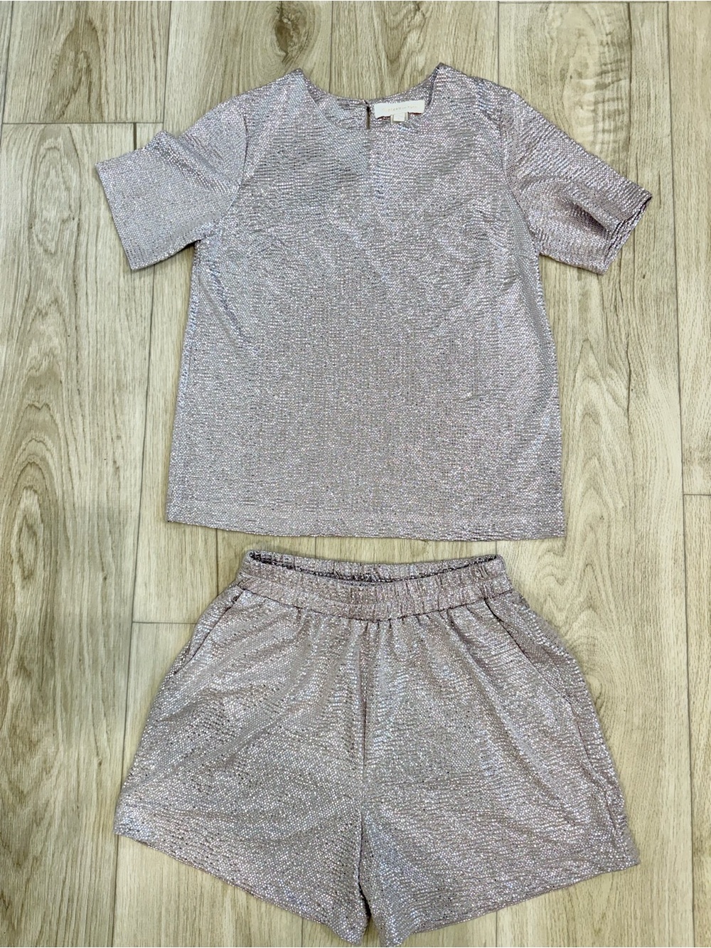 Juniors Monteau Shimmery Short Sleeve Top & Shorts Matching Set